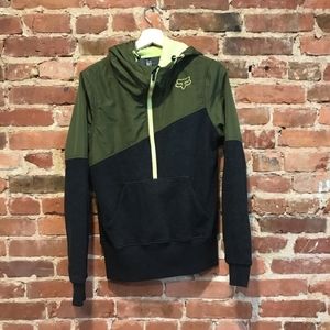 FOX 1/2 Zip Asymmetrical Hoodie Mixed materials